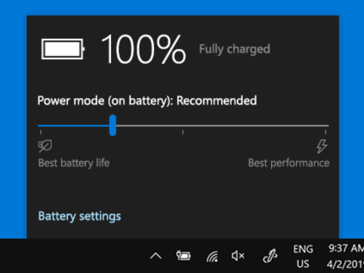 Battery windows 10. Power Mode.
